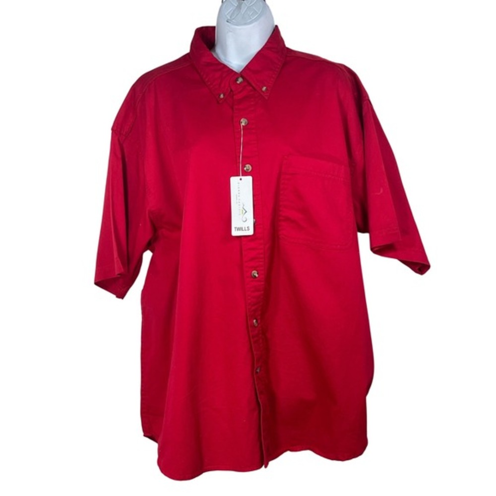 Sierra Pacific Men XL Red Cotton Twill Short Sleeve Button Down Shirt NWT preppy